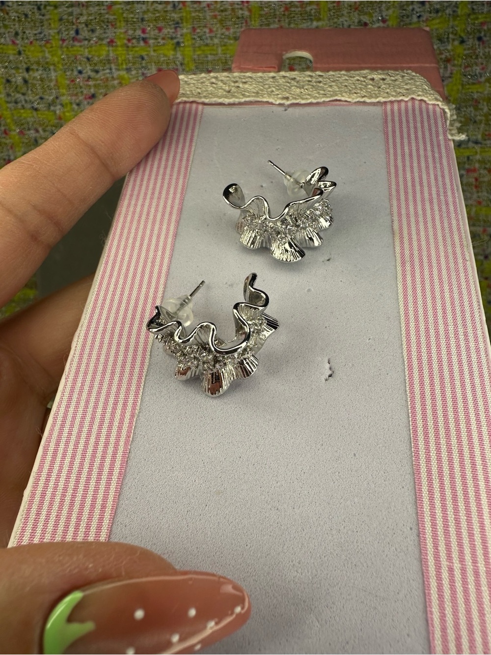 Silver Floral Ruffle Stud Earrings - Women Jewelry
